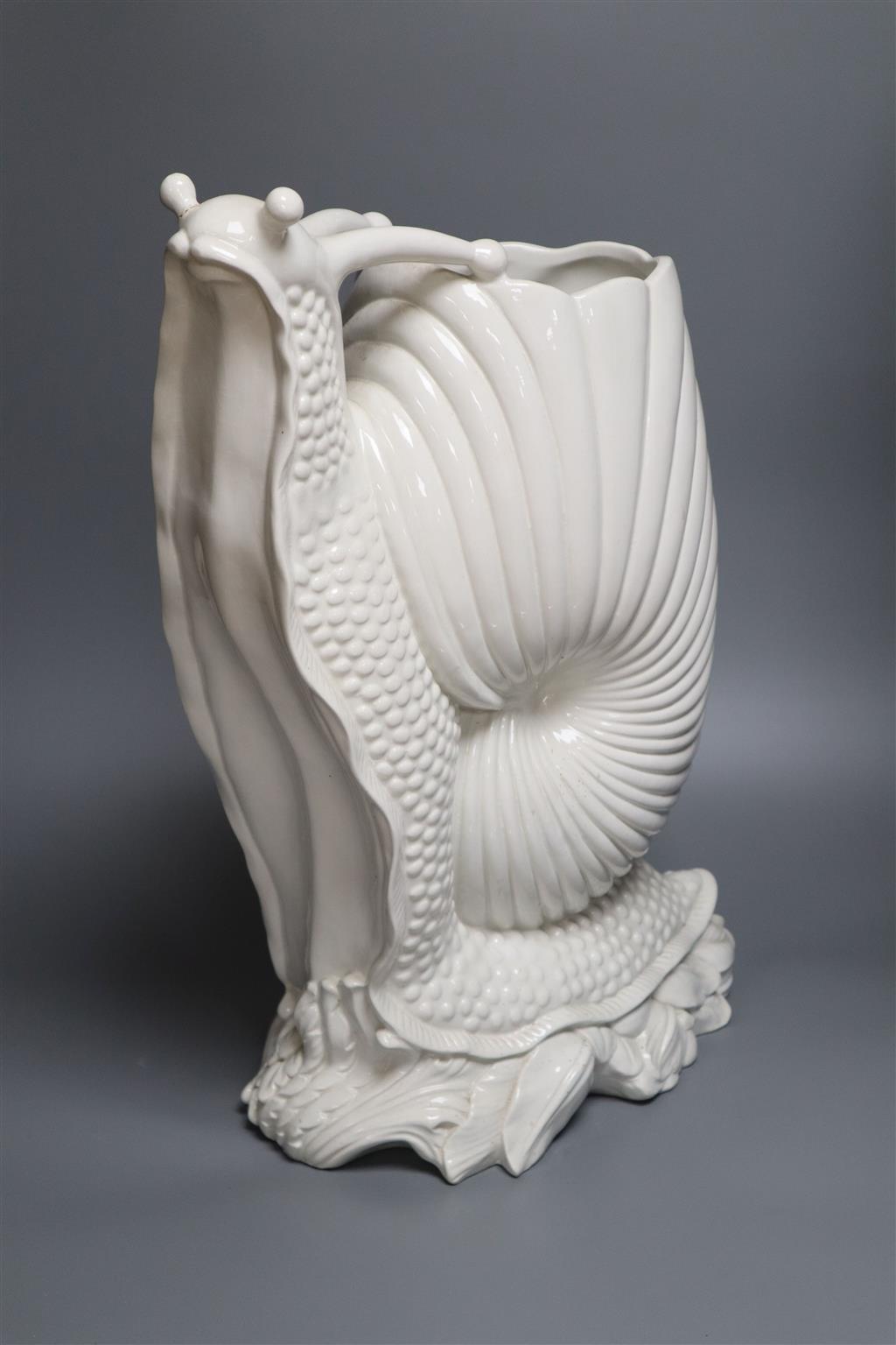 An Italian Bassano white glazed snail plant pot, height 48cm